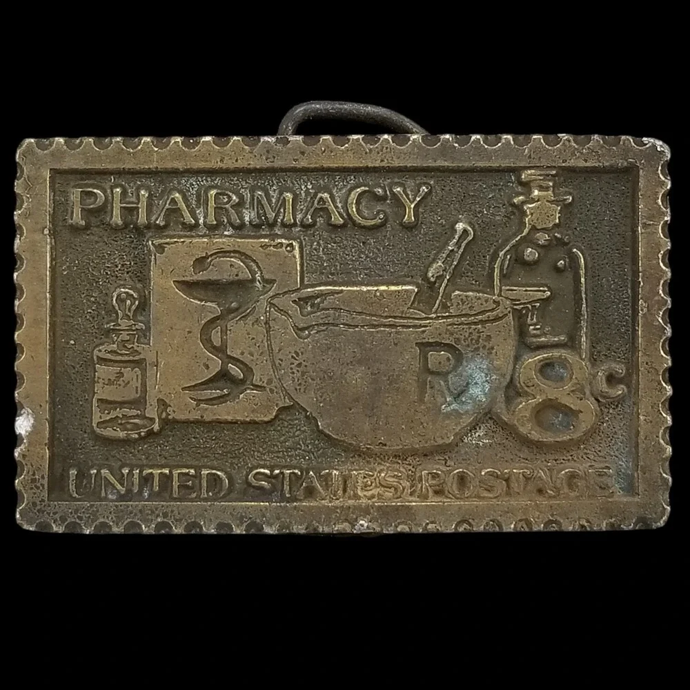 Vintage‎ Pharmacy Stamp Belt Buckle Tiffany Studio New York Brass